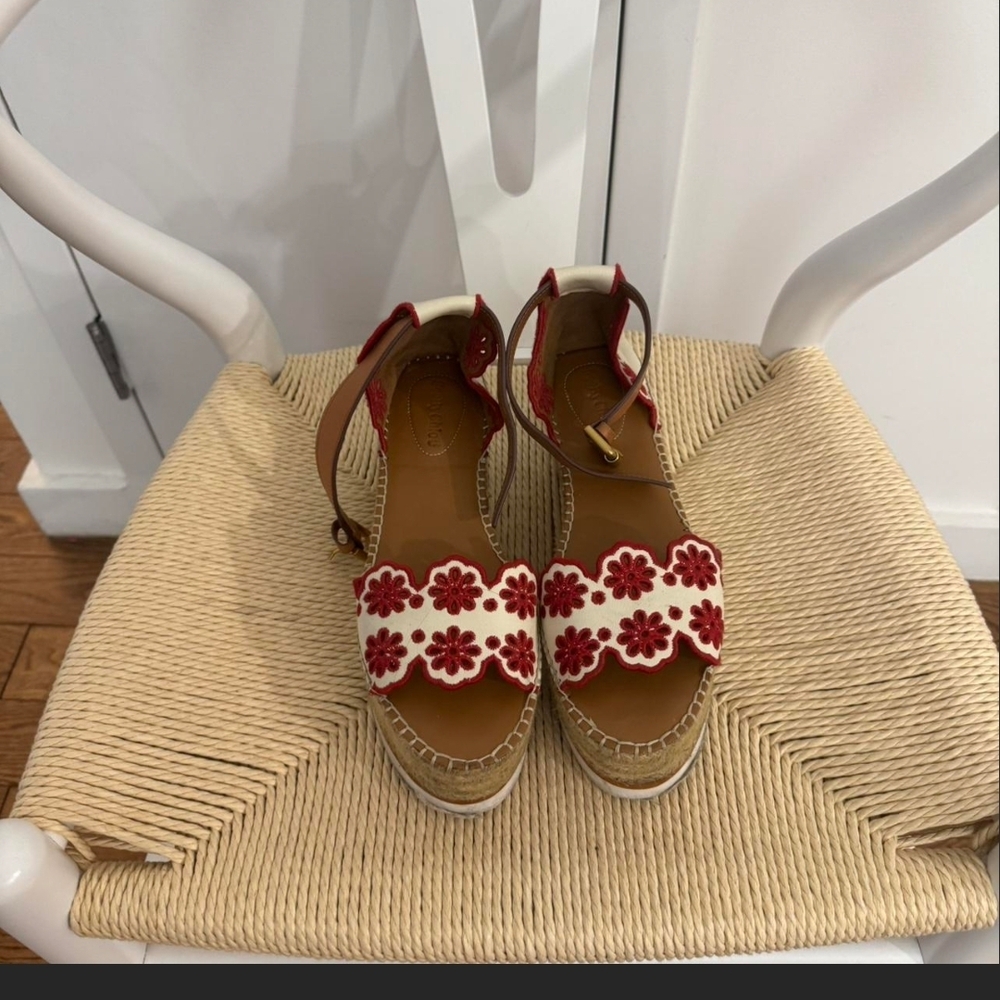 Red Floral Embroidered Women's Sandals